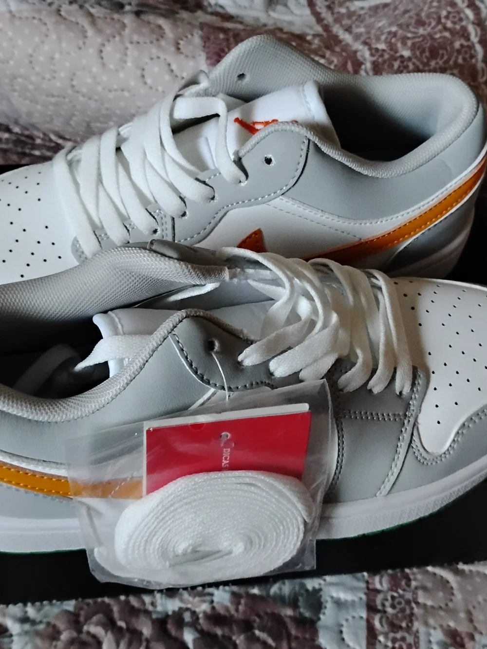 Men's Low-Top Sneakers in White, Gray & Yellow
